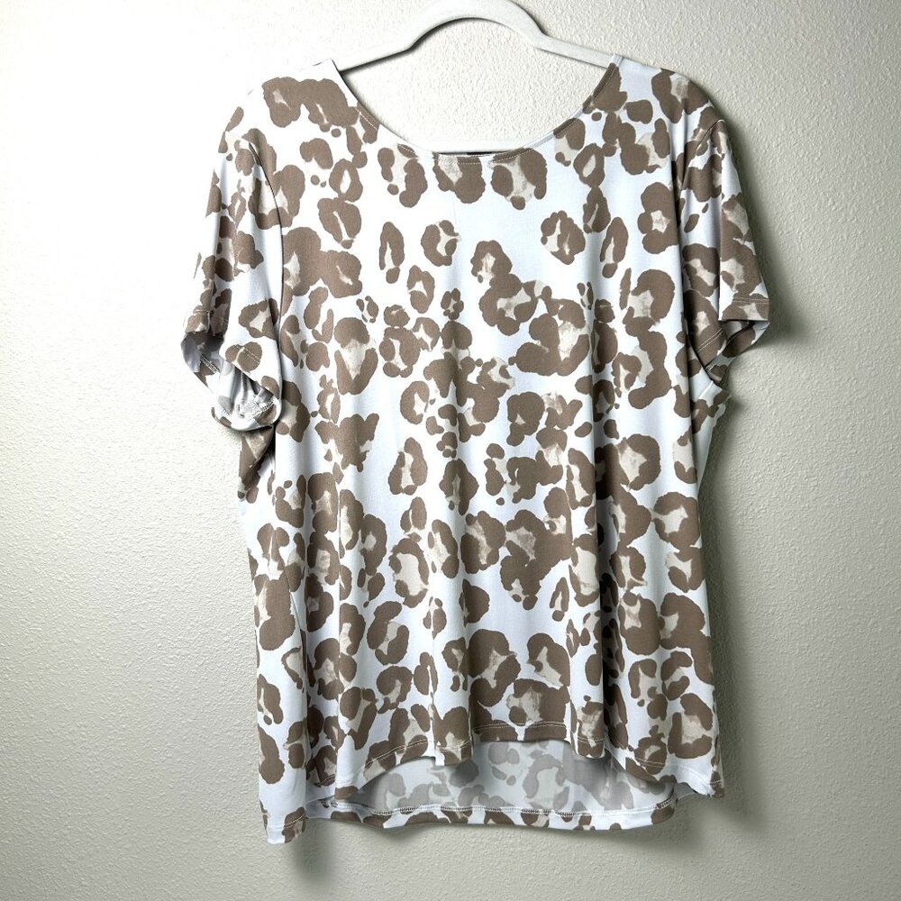 Easywear By Chicos Top‎ Size XL 3 White Brown Animal Print Short Sleeve Pullover
